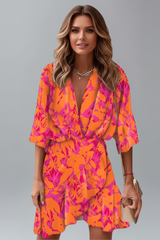 Linnea | Damen Wickel Mini Kleid mit Taillengürtel – Orange