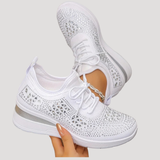 Lirenne | Damen Glitzer Sneaker mit Strasssteinen Plateau – Weiß