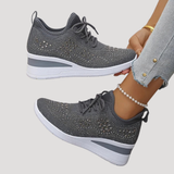 Lirenne | Damen Glitzer Sneaker mit Strasssteinen Plateau – Grau