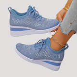 Lirenne | Damen Glitzer Sneaker mit Strasssteinen Plateau – Blau