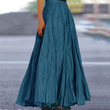 Lisanne | Damen Maxirock A-Linie Faltenrock Gummibund – Pfauenblau