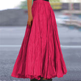 Lisanne | Damen Maxirock A-Linie Faltenrock Gummibund – Magenta