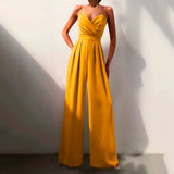 Livia | Damen Jumpsuit Herzausschnitt Weites Bein Ärmellos – Gelb