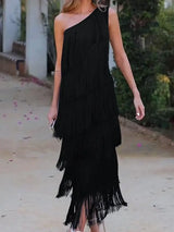 Andalusisches Kleid mit Fransen – Schwarz