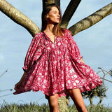 Damenkleid – Viskose – Boho-Blumenmuster – Sommerstil – Rosa