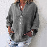 Lorelei | Damen V-Ausschnitt Bluse mit Knopfleiste – Grau