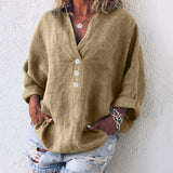 Lorelei | Damen V-Ausschnitt Bluse mit Knopfleiste – Khaki