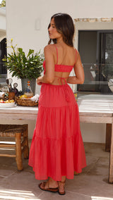 Boho Midi-Kleid mit Spaghetti-Trägern – Viel Farben – Rot