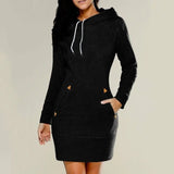 Lässiges Damen Hoodie-Kleid mit praktischen Taschen – Schwarz
