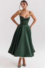 Luce - Satin-Tüll-Midikleid – DUNKELGRÜN