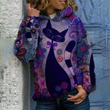 Lucia - eleganter kapuzenpullover mit kattenprint – Lila
