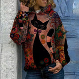 Lucia - eleganter kapuzenpullover mit kattenprint – Rot