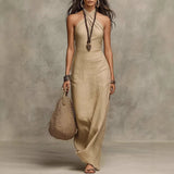 Luise | Damen Neckholder Maxikleid – Khaki