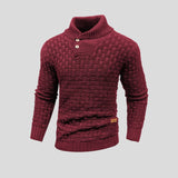 Lukas | Herren Rollkragen Strickpullover mit Zopfmuster – Weinrot