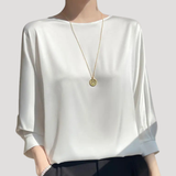 Lysandra | Damen Rundhals Langarm Bluse – Weiß