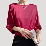 Lysandra | Damen Rundhals Langarm Bluse – Weinrot