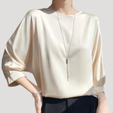 Lysandra | Damen Rundhals Langarm Bluse – Champagner