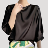 Lysandra | Damen Rundhals Langarm Bluse – Schwarz