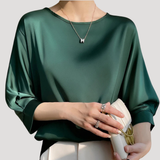 Lysandra | Damen Rundhals Langarm Bluse – Dunkelgrün
