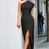 Lysithea | Damen One-Shoulder Asymmetrisches Abendkleid – Schwarz