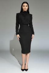 Lysithea | Damen Rollkragen Langarm Maxikleid – Schwarz