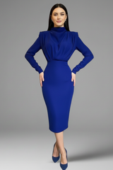 Lysithea | Damen Rollkragen Langarm Maxikleid – Dunkel Blau