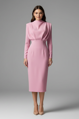 Lysithea | Damen Rollkragen Langarm Maxikleid – Rosa
