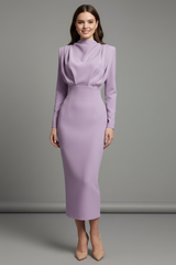 Lysithea | Damen Rollkragen Langarm Maxikleid – Lila