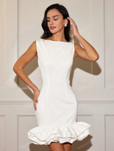 Camila - Kurzes ärmelloses Kleid mit Rüschen – Weiß