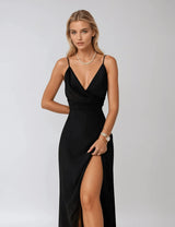 Elegantes V‑Ausschnitt Abendkleid | Partykleid – Schwarz