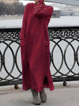 Nesrin – Lässiges Langarm Kleid Mit Rundhalsausschnitt – Rot