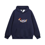 Unisex Oversize Hoodie mit Dackel-Stickerei und Kängurutasche – Marineblau