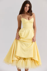 Luce - Satin-Tüll-Midikleid – GELB