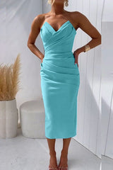 Grazia™ – Damen Cocktailkleid Trägerlos mit Verführerischem Rückenschlitz – See blau