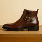 Langston™ Schnallenlederstiefel - Elegante PU-Leder Stiefelette mit Zip und Komfortsolen – Braun