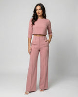 Maiken | Damen Zweiteiler Crop Top Weite Hose Set – Rosa
