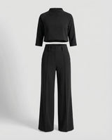 Maiken | Damen Zweiteiler Crop Top Weite Hose Set – Schwarz