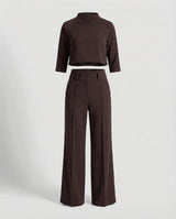 Maiken | Damen Zweiteiler Crop Top Weite Hose Set – Braun