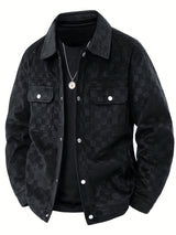 Drake | Herren Velour-Jacke Karomuster Snap-Button Herbst – Schwarz