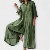 Soreya – Weiter Jumpsuit mit Hemdkragen – Grün