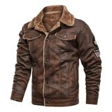 Elegante warme Fleece-Lederjacke – Braun