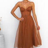 Niana - Party-Abendkleid aus Mesh – Braun