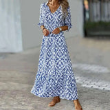 Sommerkleid mit V-Ausschnitt – Weiß und Blau