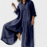 Soreya – Weiter Jumpsuit mit Hemdkragen – Blau