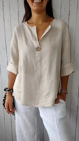 Damen Minimalistisch Button Down Hemd | Weiß und Beige – Beige