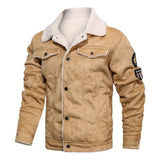 Elegante warme Fleece-Lederjacke – Khaki