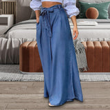 Melanie - Sommerhose aus Denim mit weitem Bein in Übergröße – Hellblau