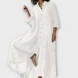 Soreya – Weiter Jumpsuit mit Hemdkragen – Weiß