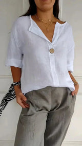 Damen Minimalistisch Button Down Hemd | Weiß und Beige – Weiß