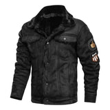 Elegante warme Fleece-Lederjacke – Schwarz